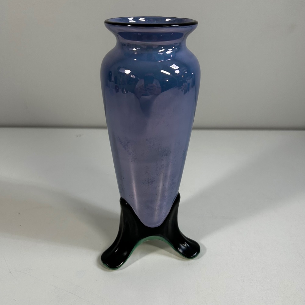 Vintage Noritake Lavender Luster Porcelain Vase Black Tripod Base Hand Painted - Picture 2 of 11